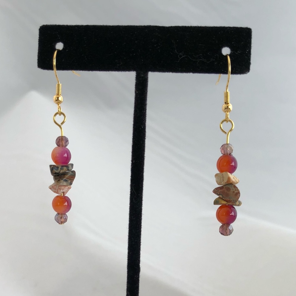 Handmade glass bead and stone earrings